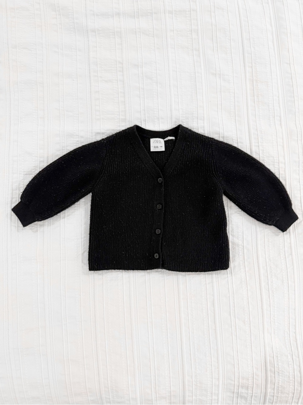 Zara Baby Unisex Black Knit Cardigan 9–12M Cotton Blend